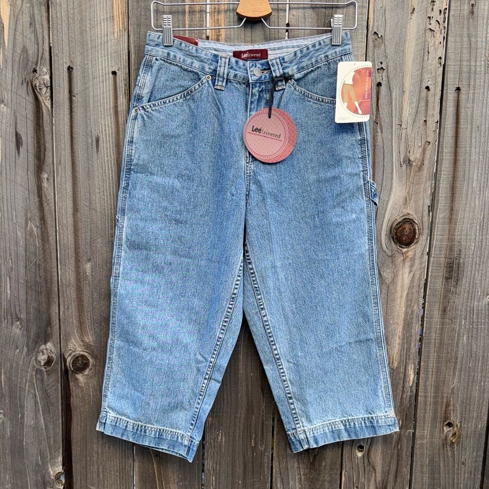 Vintage Lee Rivited Carpenter Jean Shorts Womens Size 4 Baggy Wide Leg